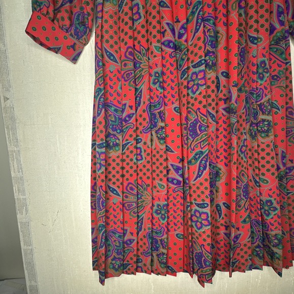 Vintage Serben Red Paisley Print Modest Long Sleeve Dress | Size: 12 - Picture 7 of 15